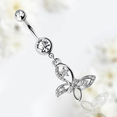 Silver Dangling Butterfly Belly Button Ring • Navel Ring • Belly Piercing