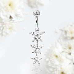 14G Silver Tier Sparkling Flower Belly Button Ring