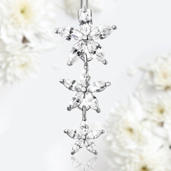 14G Silver Tier Sparkling Flower Belly Button Ring