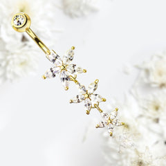 14G Gold Flower Dangling Belly Button Ring