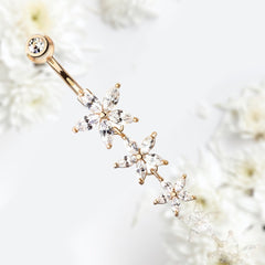 14G Rose Gold Tier Sparkling Flower Belly Button Ring