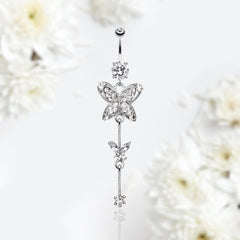 Silver Butterfly Dangling Belly Button Ring