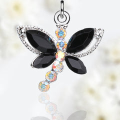 Silver Dangling Black Dragonfly Wings Belly Button Ring