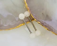 Pair of 14G White Howlite Natural Stone Ends Nipple Barbells