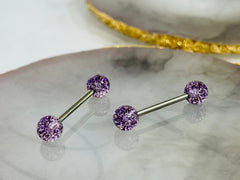 Pair of 14G Purple Glitter Ball Ends Nipple Barbell