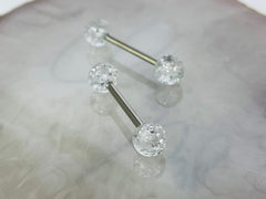 Pair of 14G Clear Glitter Ball Ends Nipple Barbell