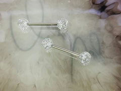 Pair of 14G Clear Glitter Ball Ends Nipple Barbell