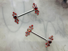 Pair of 14G Implant Grade Titanium Internally Threaded Sparkling Bezel Set Red Gem End Nipple Barbell