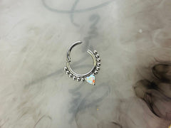 16G Silver Dainty Multicolor Heart Center Hinged Septum Clicker Ring