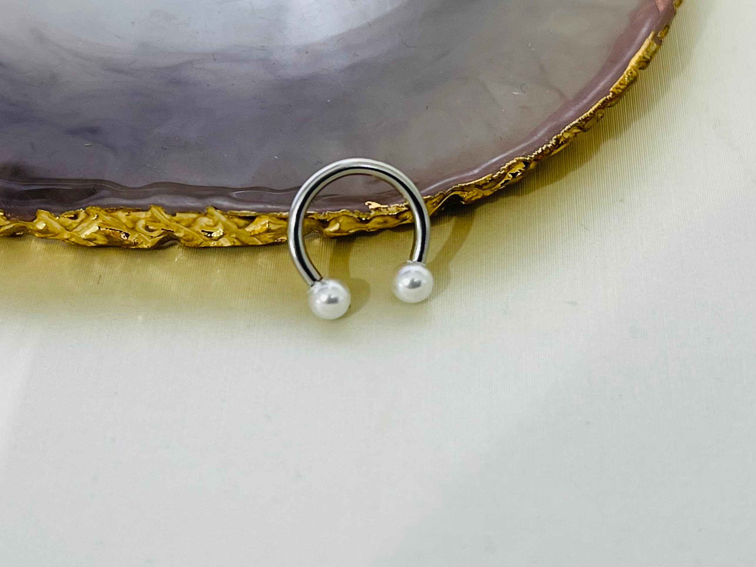 16G Silver White Pearls Horseshoe Ring for Septum Cartilage Daith Helix Piercings