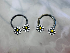 16G 14G Black Daisy Flower Horseshoe Septum Ring