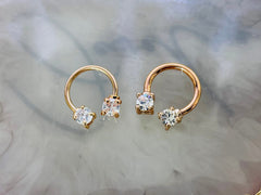 16G 14G Rose Gold Front Facing Clear Gems Septum Ring