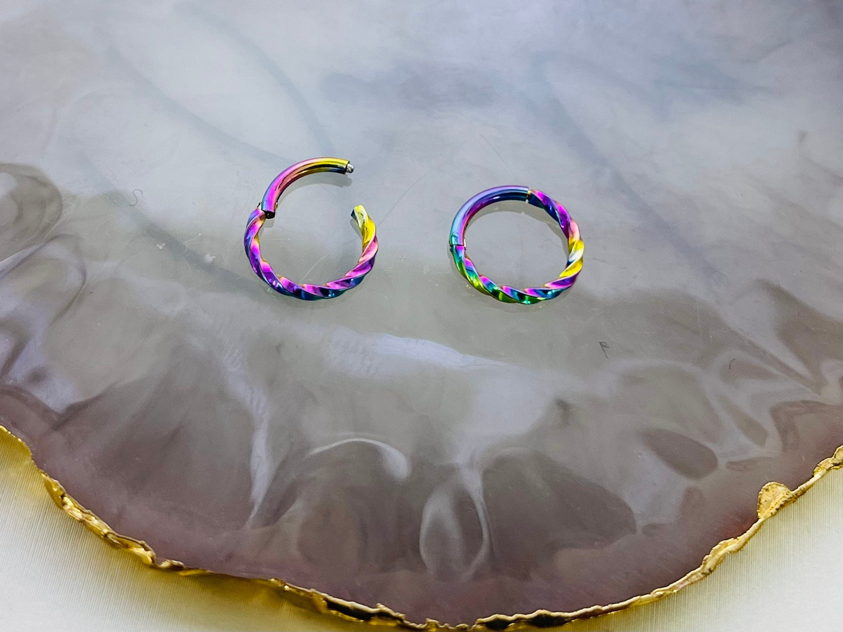 16G Rainbow Twisted Design 8MM Hinged Septum Tragus Cartilage Clicker Ring