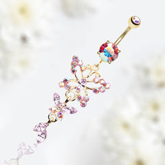 14G Pink Butterfly Fall Belly Button Ring