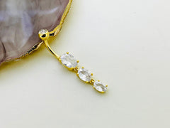 Dainty Gold Triple Oval Gem Dangling Belly Button Ring