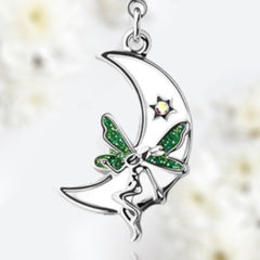 14G Silver White Moon & Fairy Dangling Belly Button Ring • Navel Ring • Belly Piercing