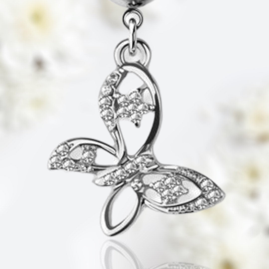 Silver Dangling Butterfly Belly Button Ring • Navel Ring • Belly Piercing