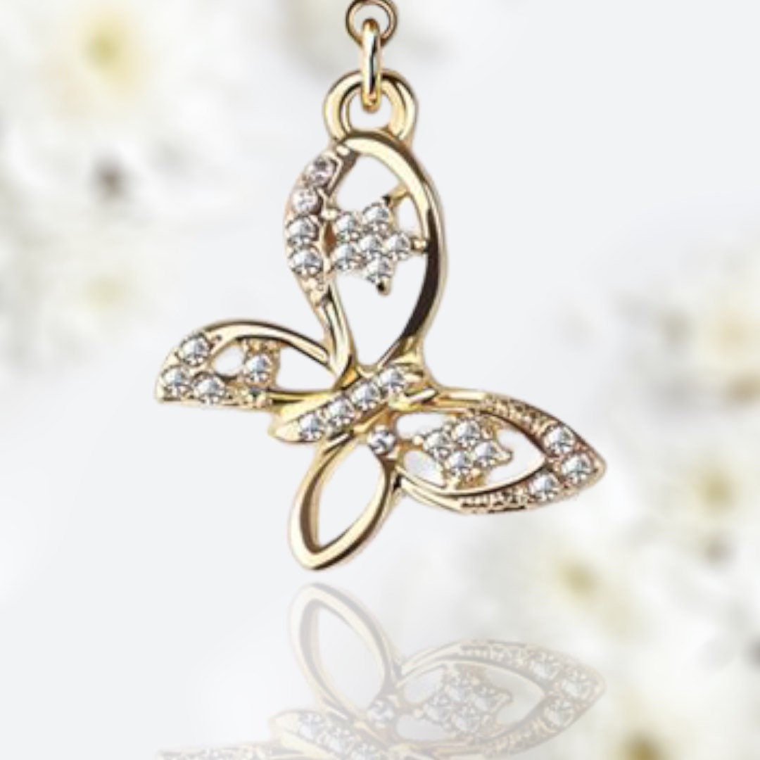 Dainty Gold Clear Gem Dangling Butterfly Belly Button Ring