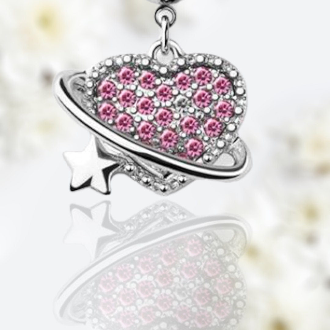 Silver Dangling Pink Heart Belly Button Ring • Navel Ring • Belly Piercing