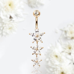 14G Rose Gold Tier Sparkling Flower Belly Button Ring