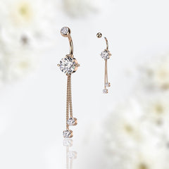 Rose Gold Dangling Rope with Clear Gems Belly Button Ring