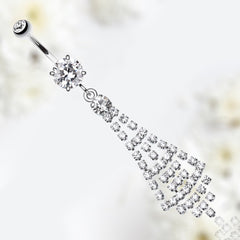 Silver Sparkling Gems Waterfall Dangling Belly Button Ring