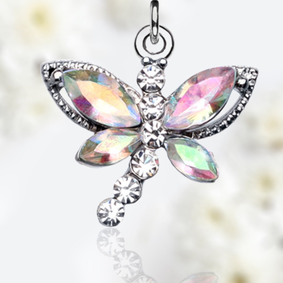 Silver Dangling Multicolor Dragonfly Wings Belly Button Ring