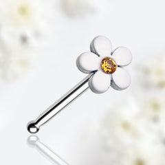 20G Silver White Plumeria Flower Top L Nose Stud with Ball