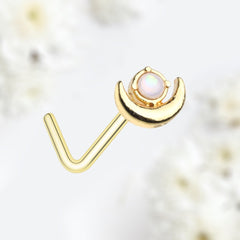 20G Gold White Opal Moon L Shape Nose Stud