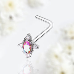 20G Silver Multicolor Gem L Shape Nose Stud