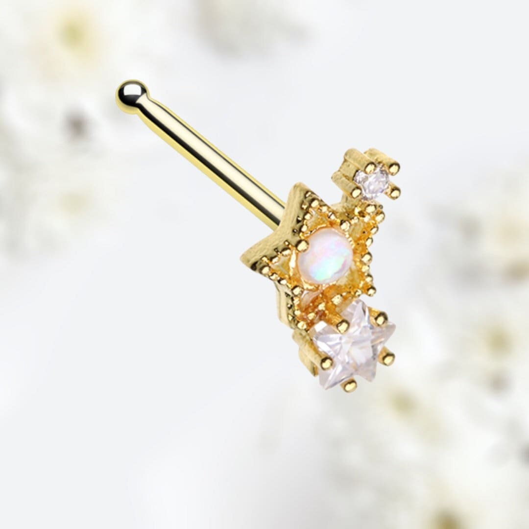 20G Gold White Opal Star Cluster Nose Stud