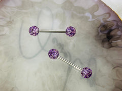 Pair of 14G Purple Glitter Ball Ends Nipple Barbell