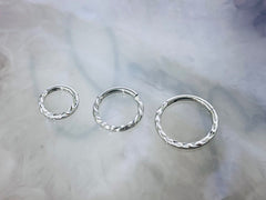 16G Silver Twisted Design Hinged Septum Cartilage Tragus Clicker Ring