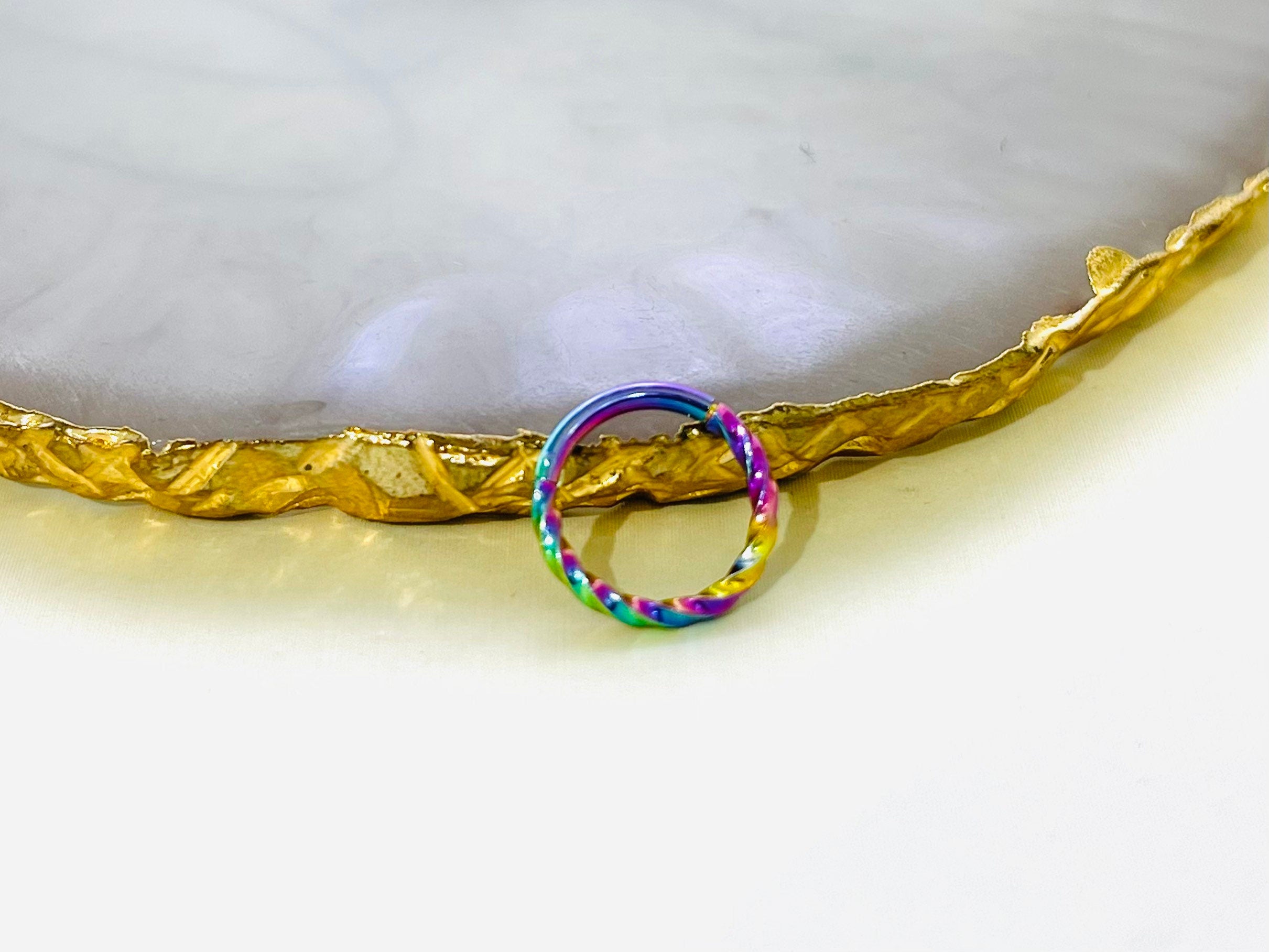 16G Rainbow Twisted Design 8MM Hinged Septum Tragus Cartilage Clicker Ring