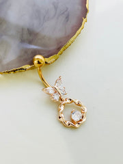 Dainty Rose Gold Clear Gem Dangling Butterfly Belly Button Ring