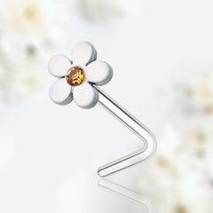 20G Silver White Plumeria Flower Top L Shape Nose Stud