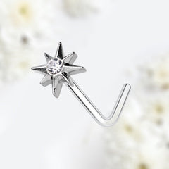 20G Silver Clear Gem Twinkle Star L Shape Nose Stud