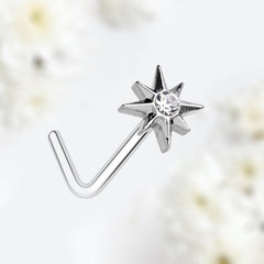 20G Silver Clear Gem Twinkle Star L Shape Nose Stud