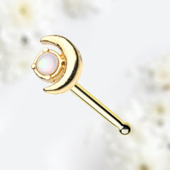 20G Gold White Opal Moon Nose Stud