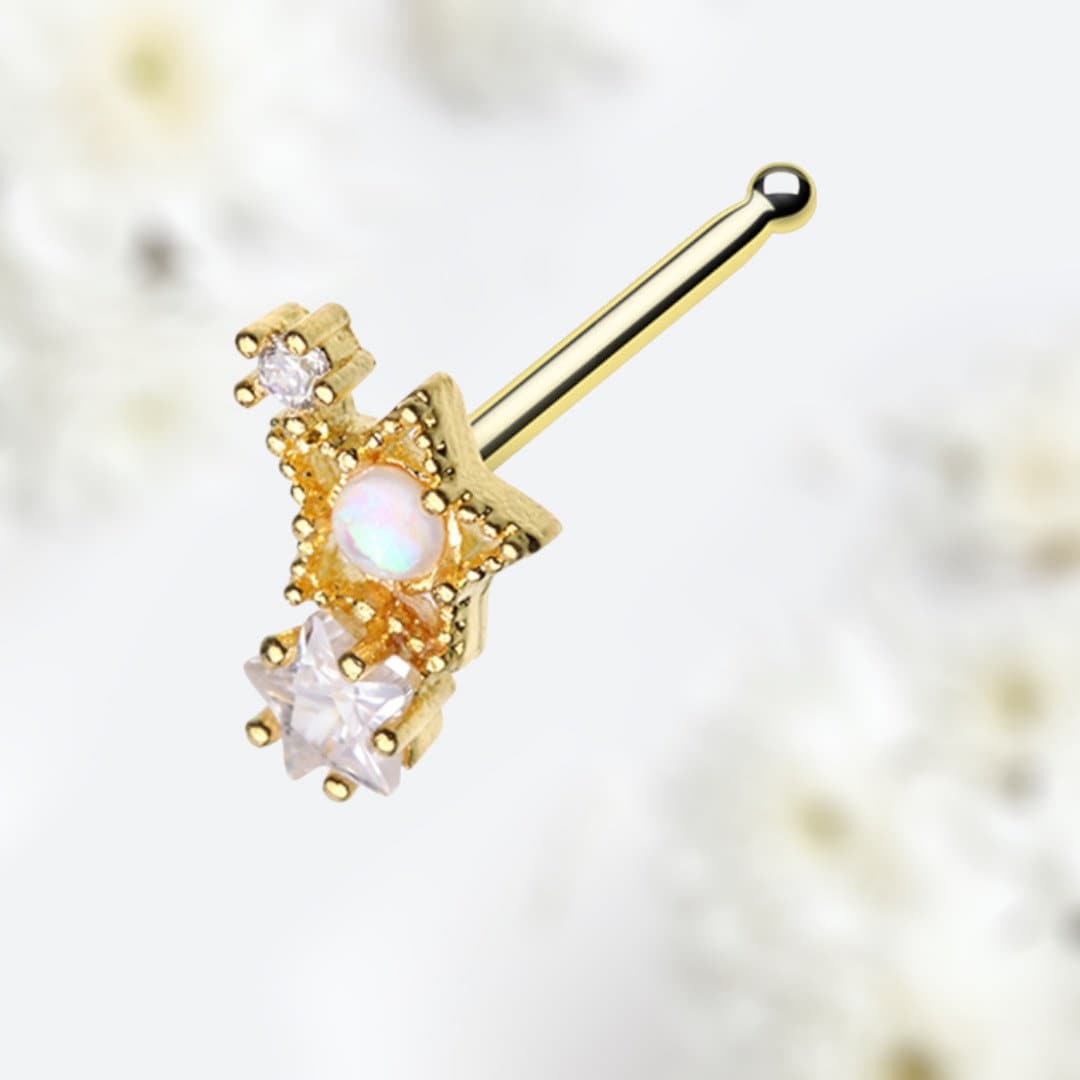 20G Gold White Opal Star Cluster Nose Stud