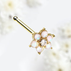 20G Gold White Opal Flower Nose Stud