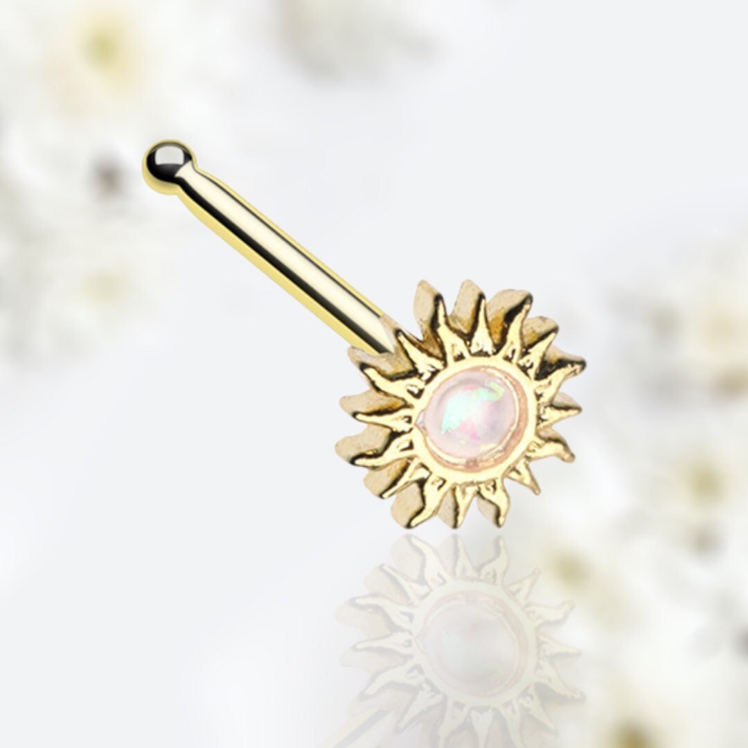 20G Gold White Opal Sun Nose Stud