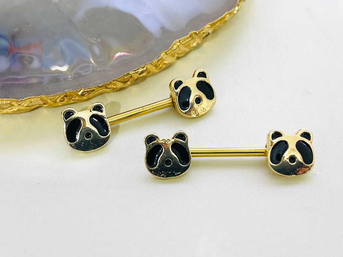 Pair of 14G Gold Raccoon Ends Nipple Barbell