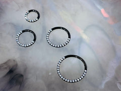 18G & 16G Black Clear Gems Hinged Septum Clicker Ring. Septum Ring. Septum Piercing. Cartilage Ring