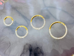 18G & 16G Gold Clear Gems Hinged Septum Clicker Ring. Septum Ring. Septum Piercing. Cartilage Ring