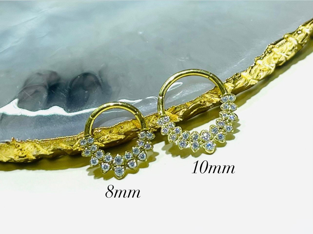 16G Gold Super Dainty Clear Gems Hinged Septum Clicker Ring 8MM 10MM