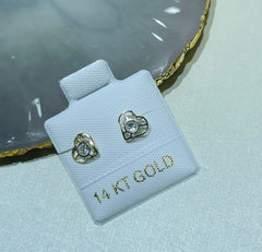 Dainty 14KT Gold Heart Shape with Clear Gem Screw Back Earrings