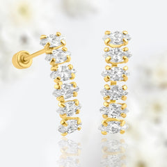 Dainty 14K Gold Marquis Gems Drop Screw Back Earrings