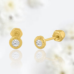 Dainty 14K Gold 2.5mm Diamond Cut Bezel Screw Back Earrings