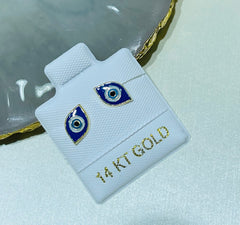 14K Yellow Gold Evil Eye Screw Back Earrings